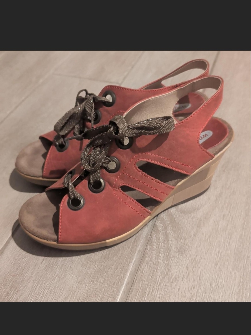 Wolky Brick Red Lace-Up Slingback Wedge